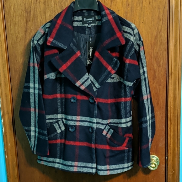 Maxwell studio Jackets & Blazers - ☃️plaid navy blue red and gray peacoat size medium
